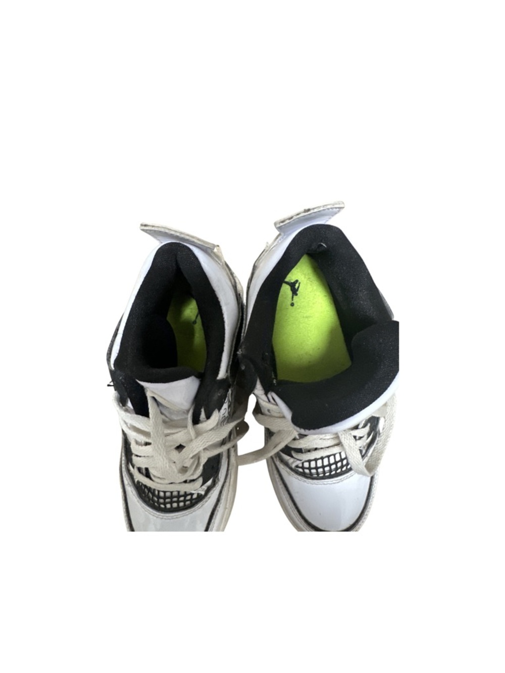 Jordan Kids White Black Lime Green 4 Retro  Sneakers Size 1Y